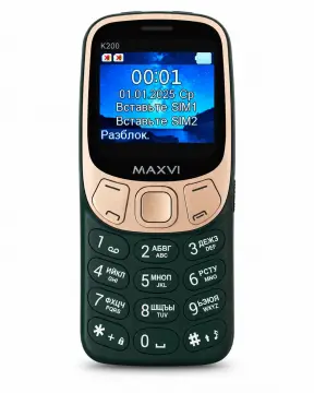 Кнопочный мобильный телефон MAXVI K200 в стиле Nokia 3310, 2 SIM, экран 2,0″, аккумулятор 1600 мА·ч, камера 1,3 Мп, яркий фонарик, FM-радио, Type-C, темно-зелёный